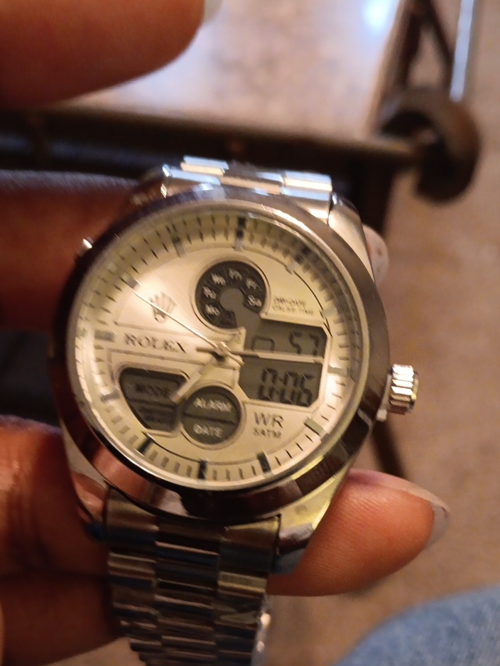 Rolex Style Stainless Steel AnalogDigital Watch In Silver
